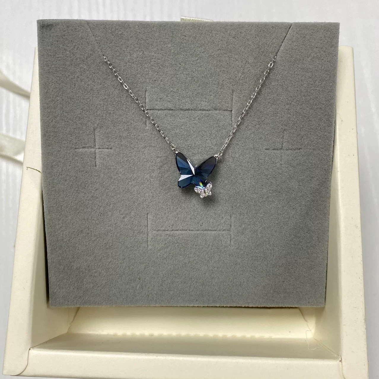 925 Sterling Silver Butterfly Pendant Necklace For Women Inlaid Crystal CZ