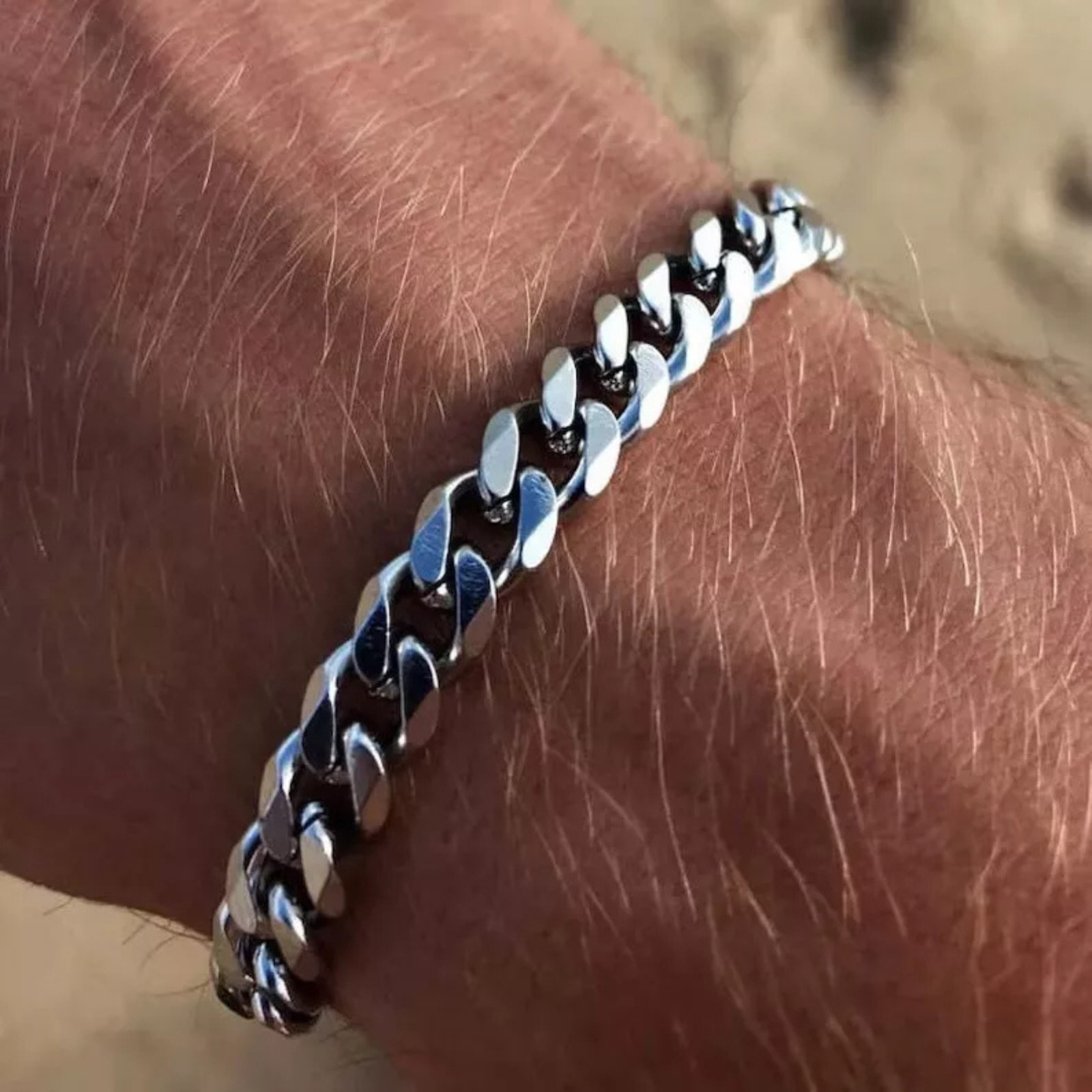 Silver Stainless Steel Curb Cuban link Chain Bracelet Unisex Women Men 9mm
