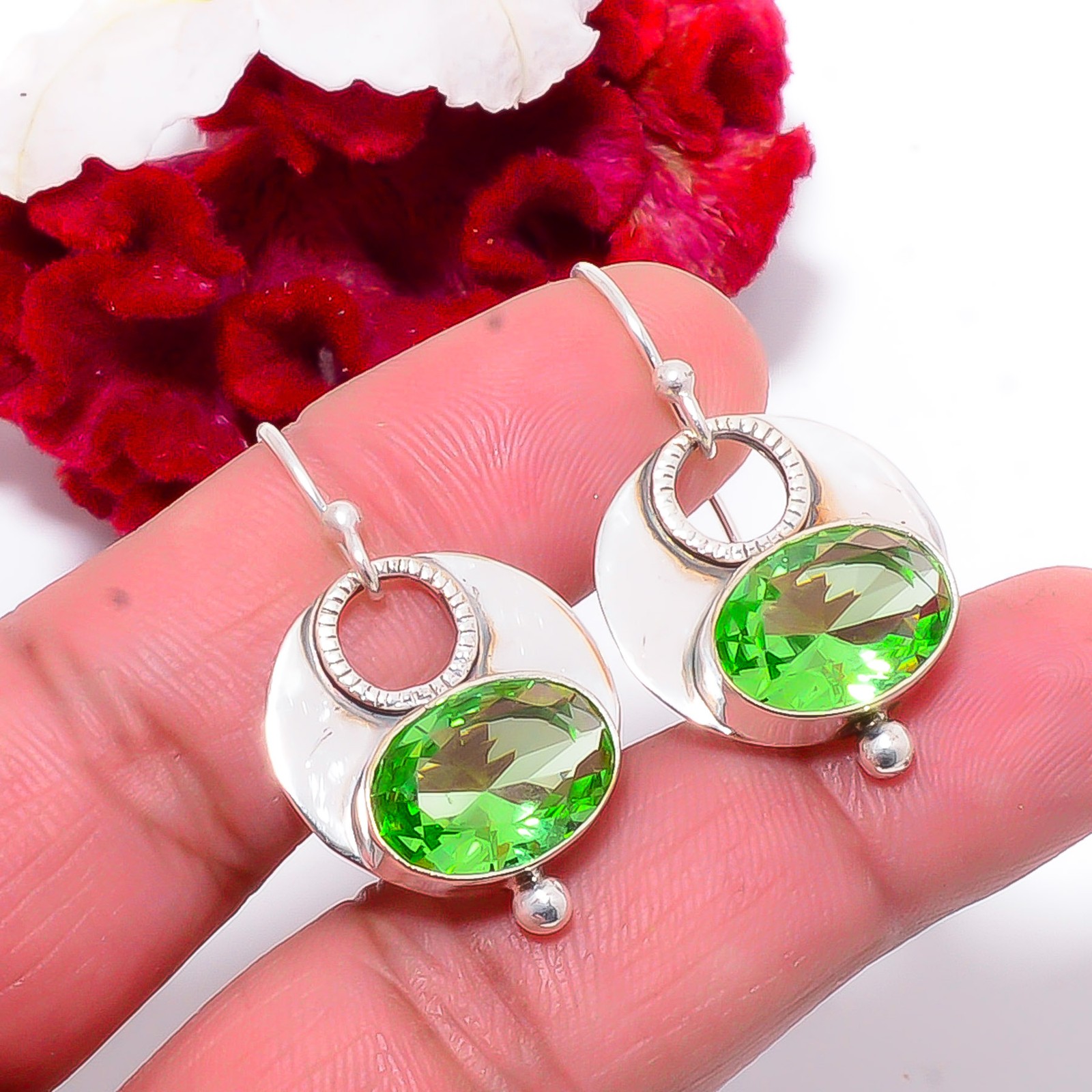 Green Amethyst Handmade 925 Sterling Silver Earring 1.37 Sku31, Christmas Gift