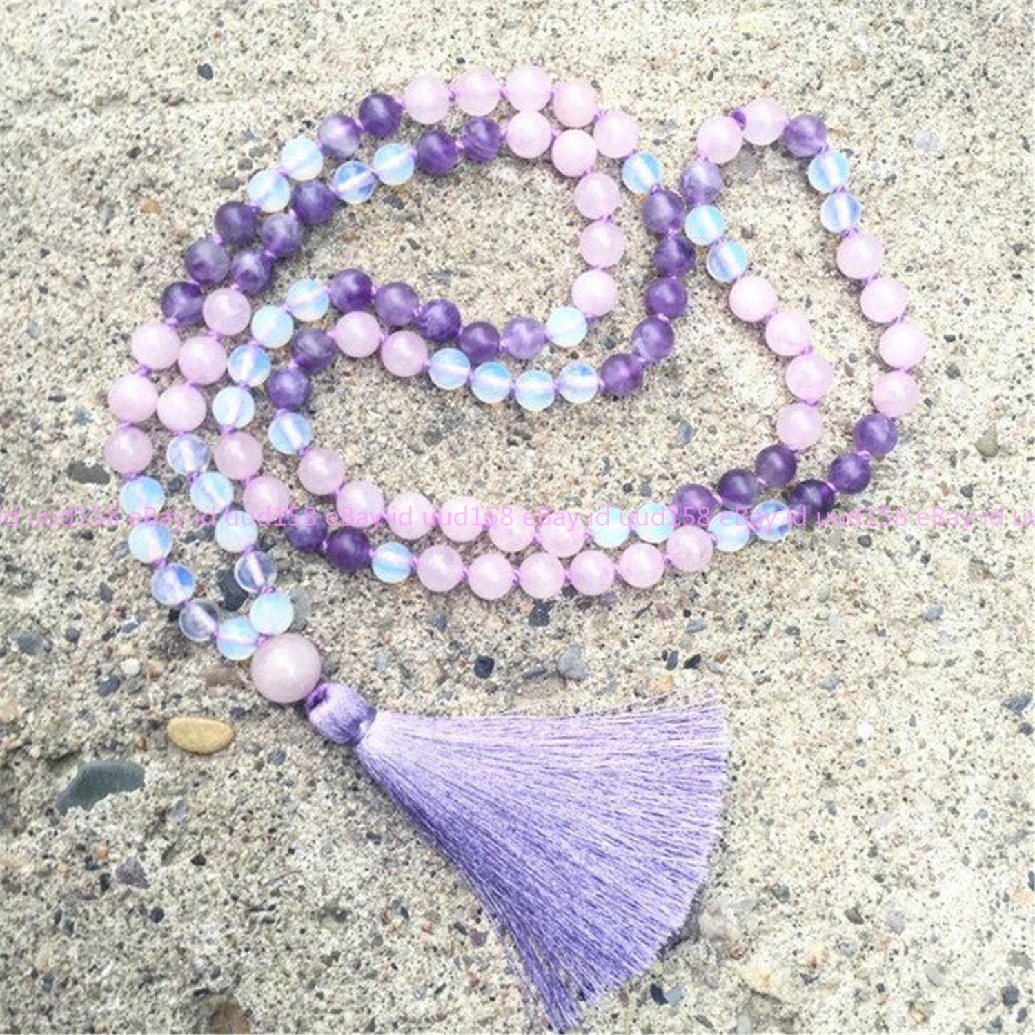 8mm Amethyst Gems Rose Quartz Tibet Buddhist 108 Prayer Beads Mala Necklace AAA