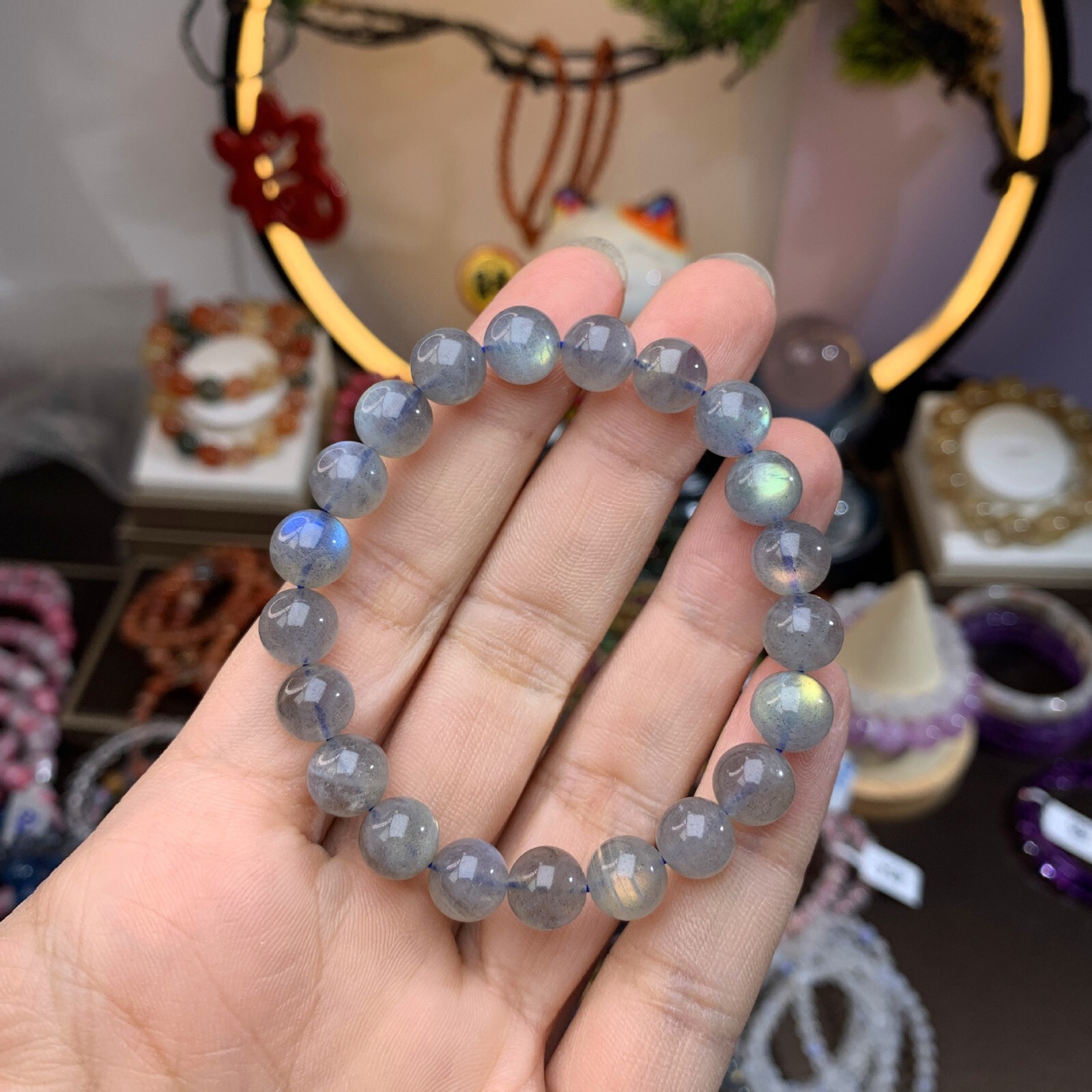 Natural Moonstone Stone Bracelet 7mm Ice Blue Crystal Stretch Bracelet Handmade
