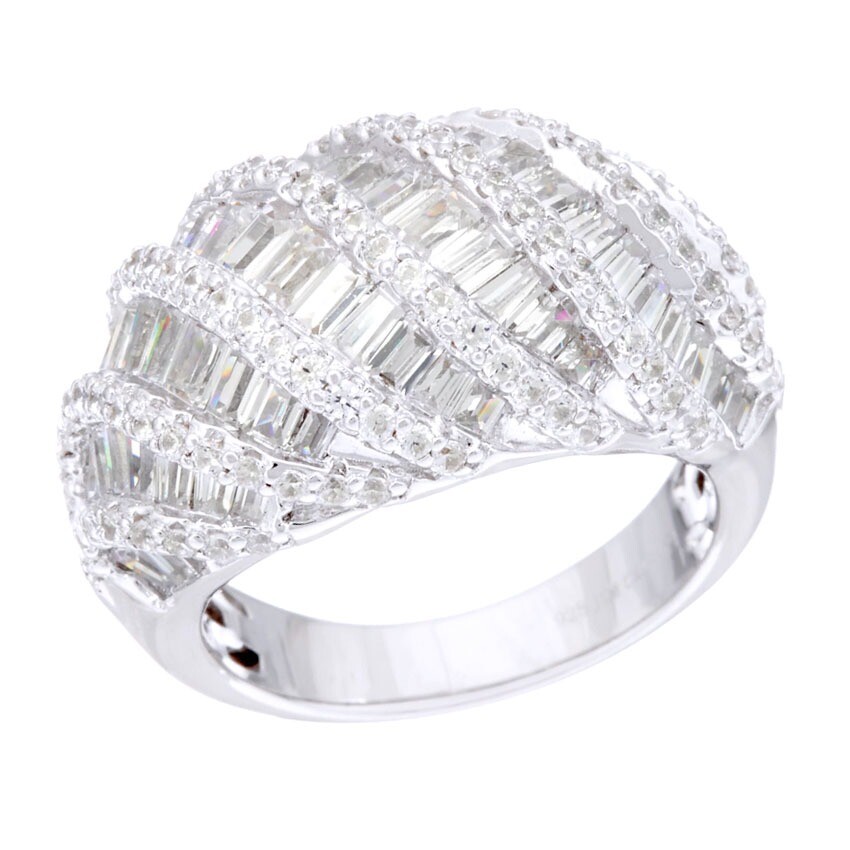 2 Ct Dome Wedding Band Ring Baguette & Round Simulated Diamond Sterling Silver