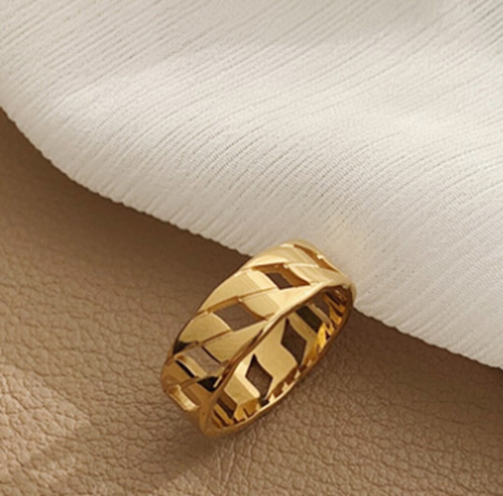 Women / Girl Gold Plated Titanium Stainless Steel Gold Cuban Link Chain Ring 6-9