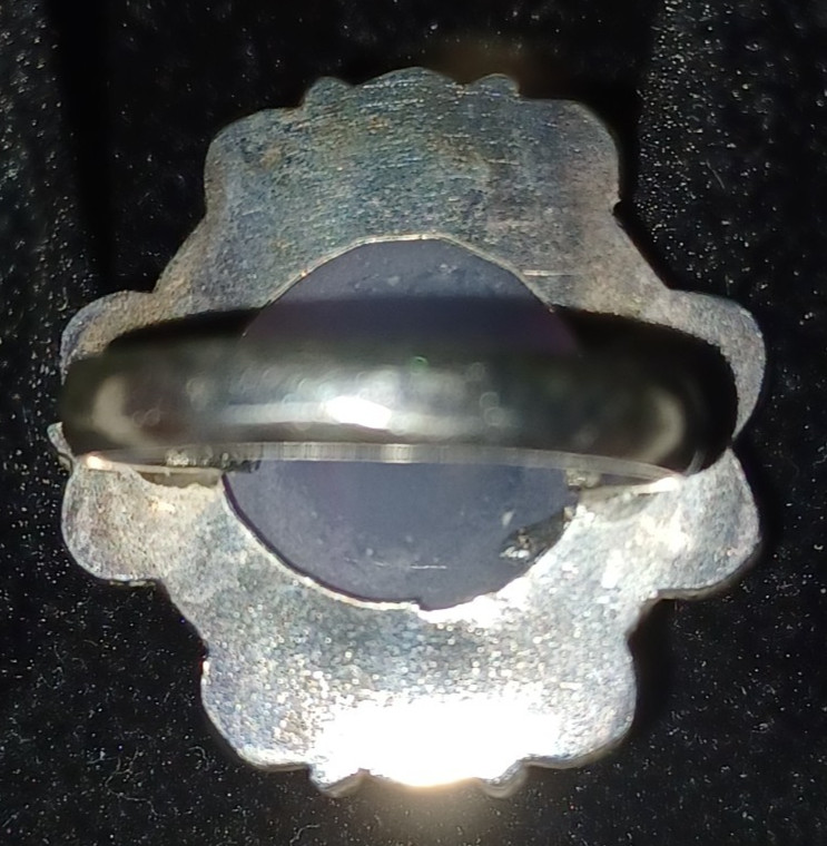 pink round stone cabochon silver ring approx size 5