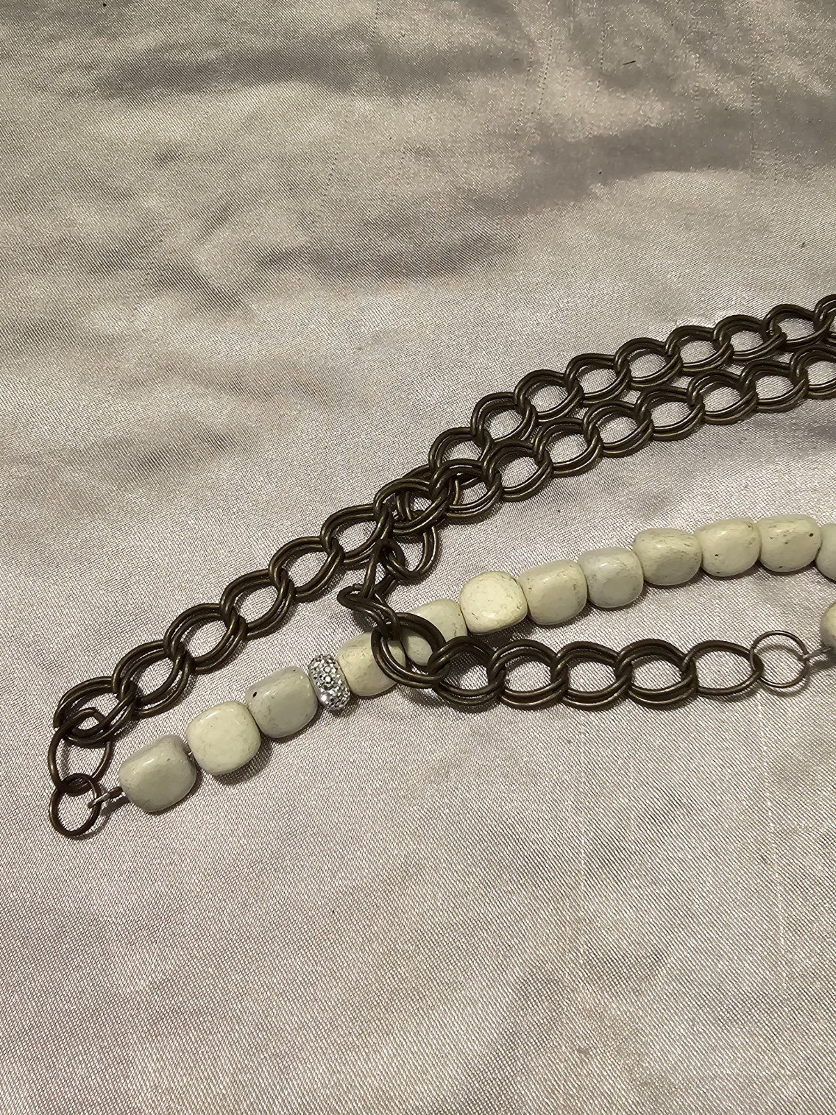 Premier Designs White Stone Bronze Chain Necklace Mixed Media Boho Statement