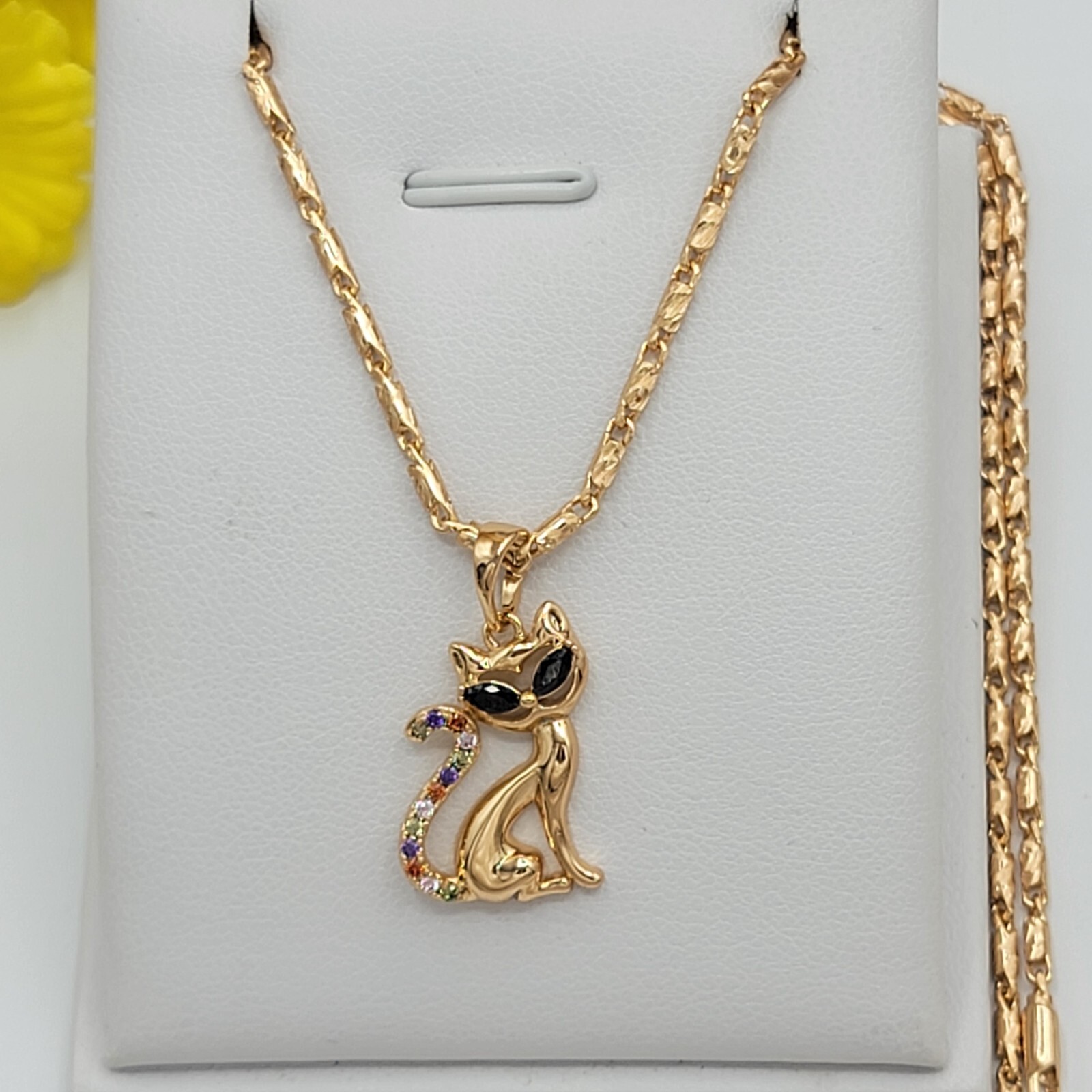 18K Gold Plated Jewelry Kitty Cat Kitten Multicolor Pendant Necklace. Cat Lover