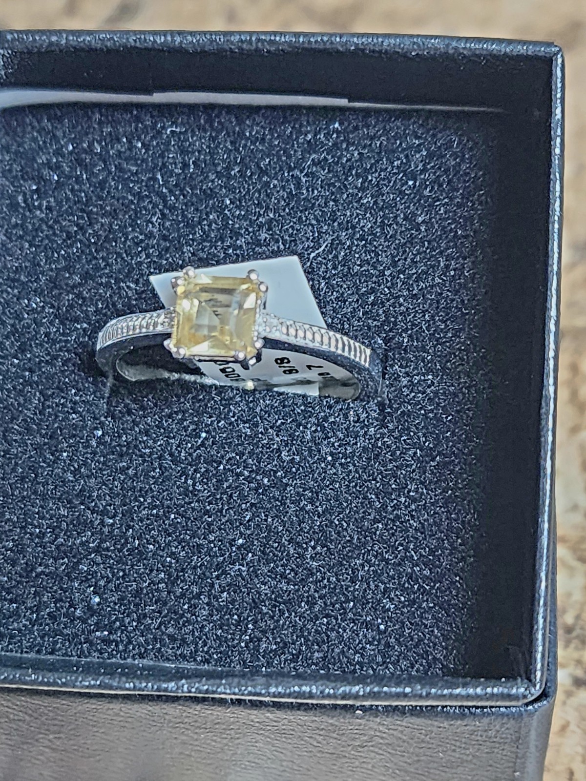 Womens 14K White Gold Over Solid Sterling Silver Citrine and Diamond