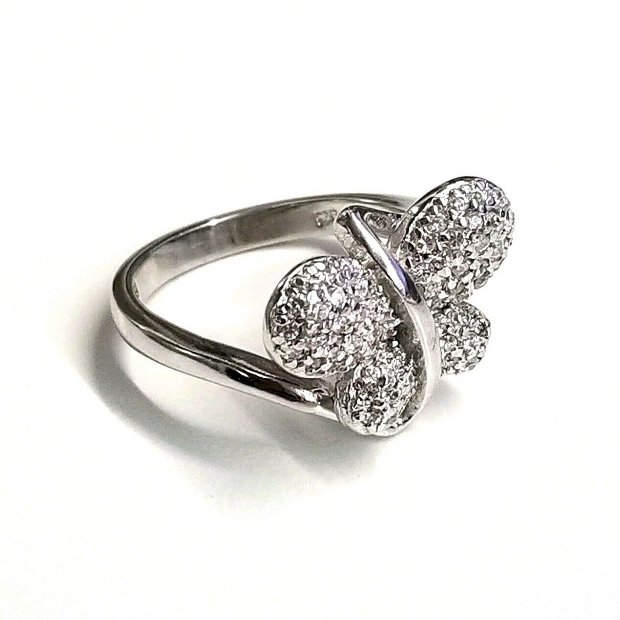 (SIZE 6,7,8,9) Glittering BUTTERFLY RING White CZ Stones .925 STERLING SILVER