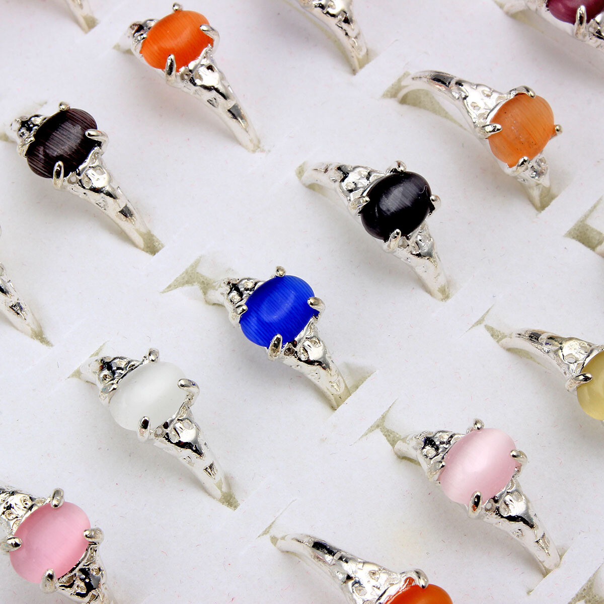 100pcs Wholesale Lots Mixed Style Cat’s-eye Stone Rings For Women Silver P Ring