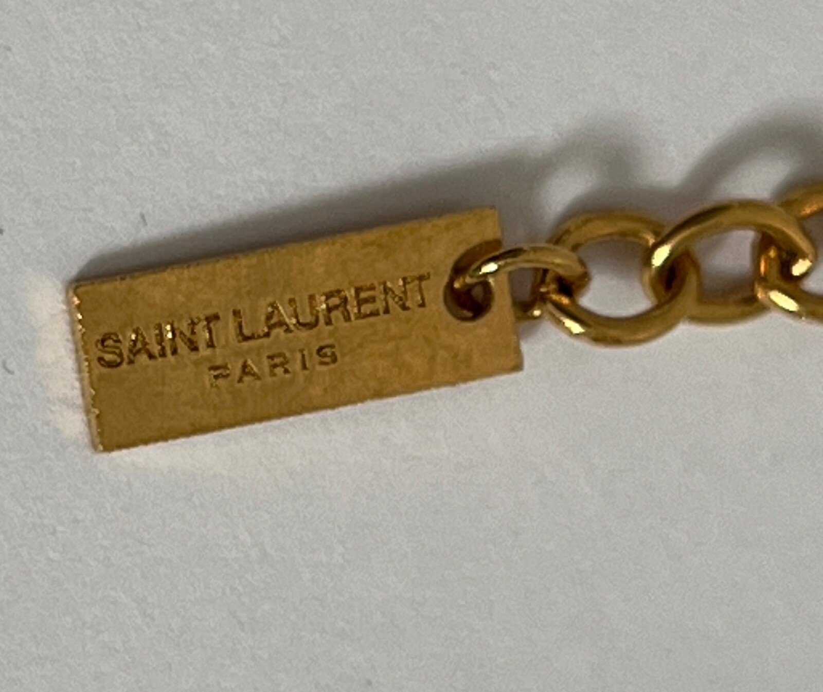 NIB Saint Laurent YSL LOVE Charm Antique Gold Brass Pendant Chain Necklace $650