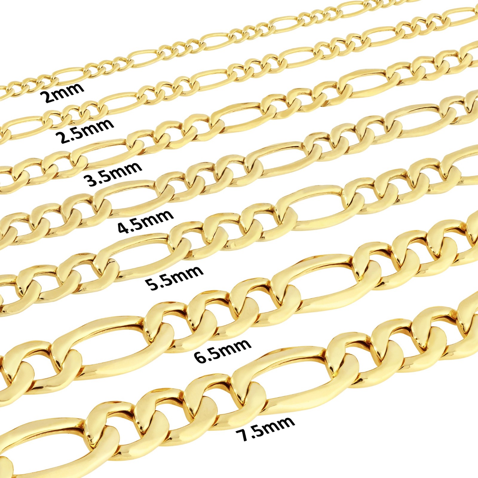 14K Yellow Gold 2mm-7.5mm Figaro Link Chain Necklace Bracelet Men Women 7″- 30″