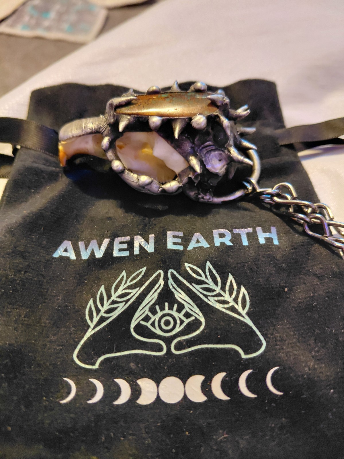 Awen Earth Muskrat Skull Charm Pendant Necklace, Silver Bone Cable Chain