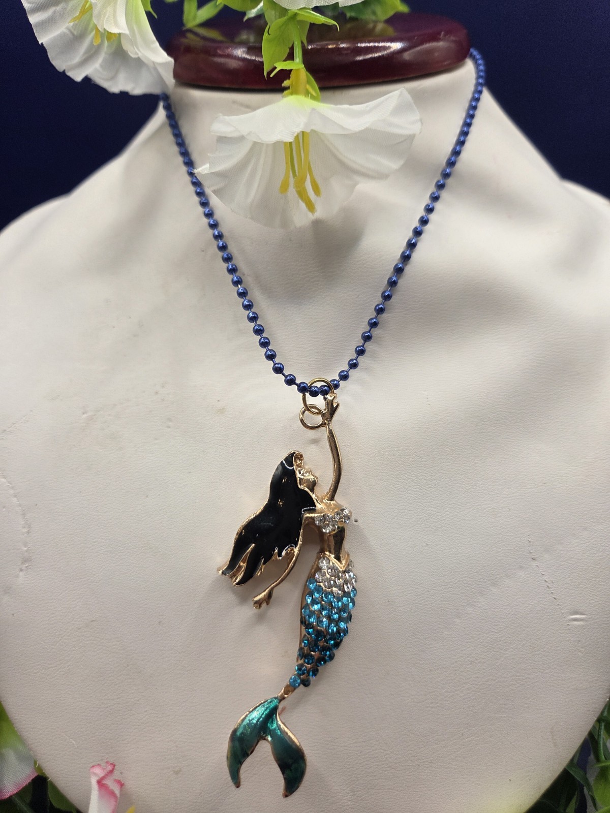 Betsey Johnson Blue Mermaid 3″ Pendant Rhinestone Necklace New Without Tags