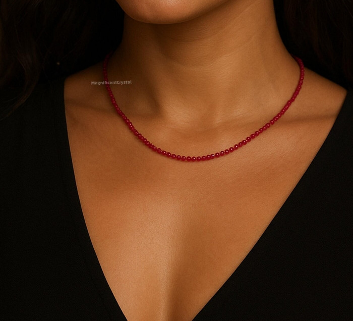 Minimalist Garnet Stone Choker Red Gemstone Queen Necklace January Birthstone