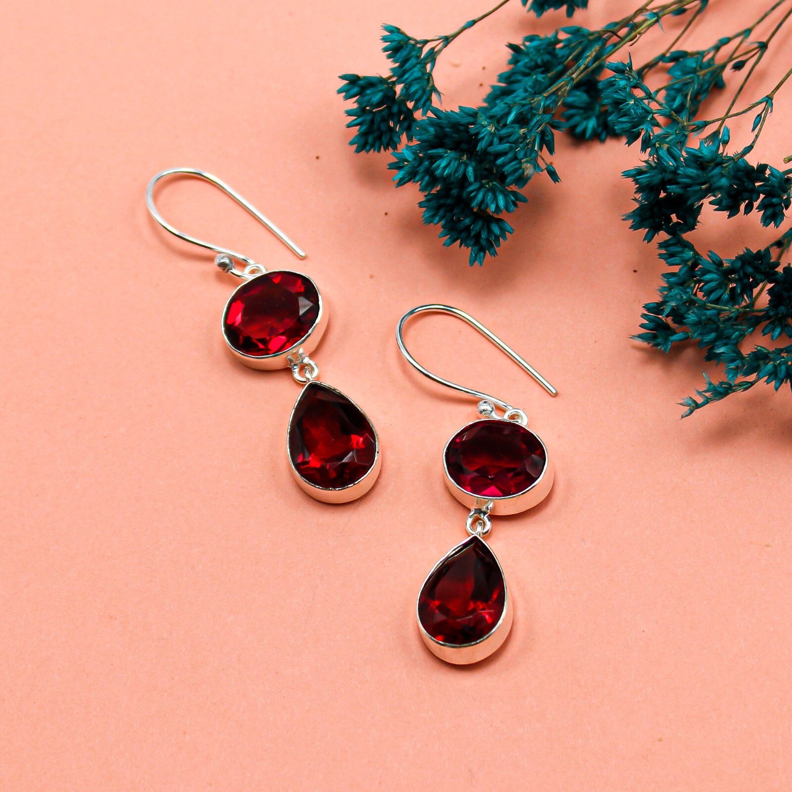 Pink Rubellite Gemstone Earrings Sterling Silver Handmade Jewelry For Mother 2”