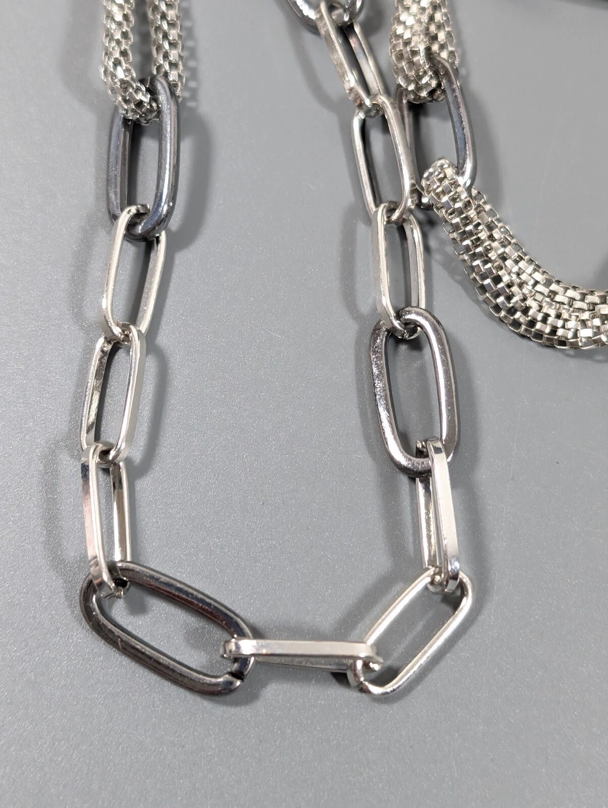 RJ Graziano Gray Silver Tone Oval Chain Link Long Statement Necklace 38 inch