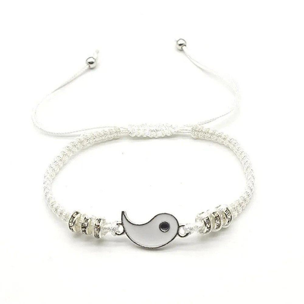 Couple Yin Yang Tai Chi Bracelets Black White Adjustable Rope Jewelry Set