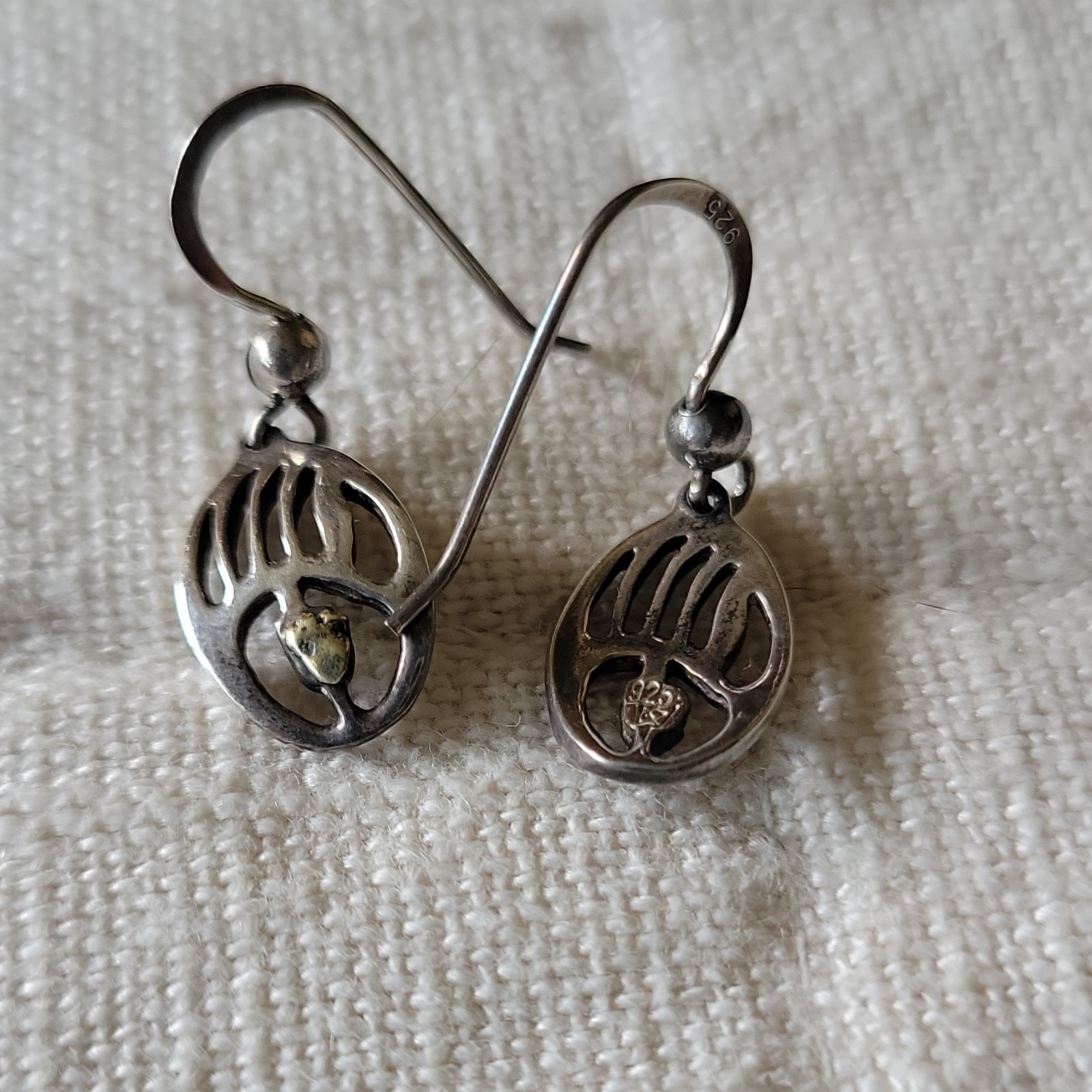 Vintage Native American 925 Sterling Silver Bear Paw Dangle Earrings