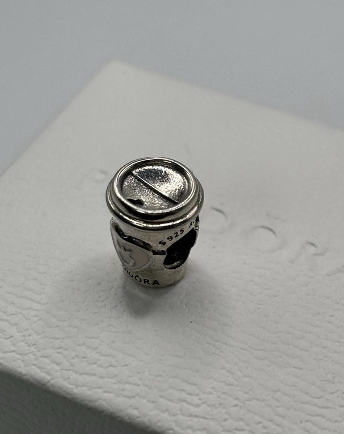 PANDORA Sterling Silver 925 Cup Bead Charm w/ Pink Enamel Heart – Signed