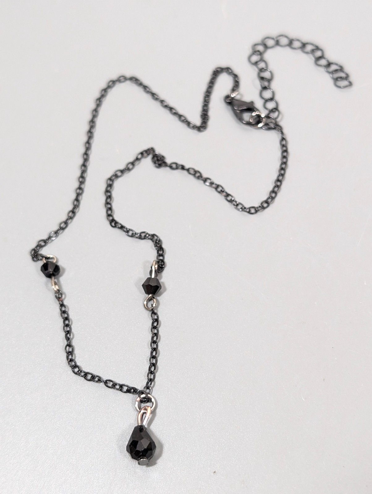 Dainty Black Bead Drop Necklace Minimalist Gothic Layering Chain Modern 17 in