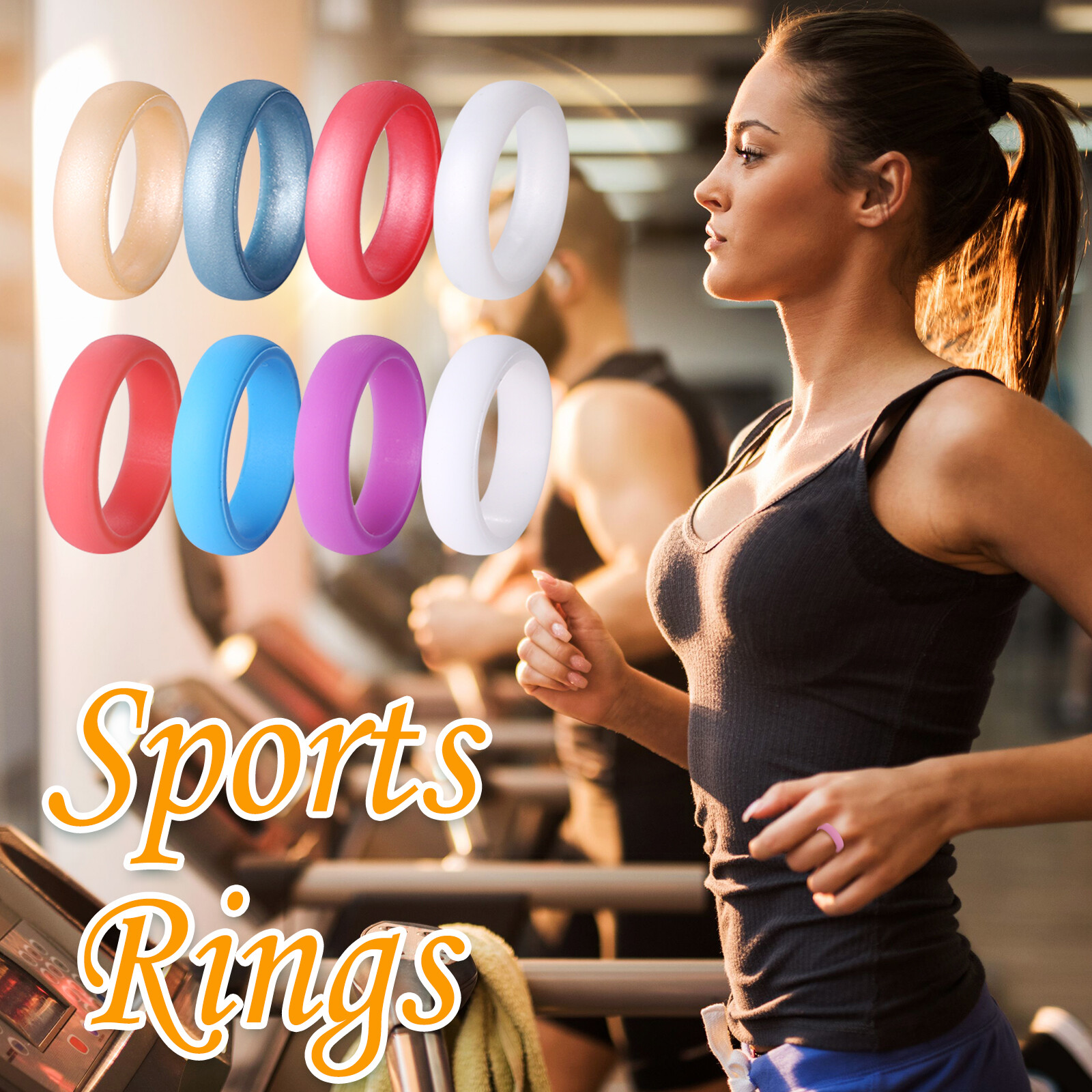 8PCs Women 8MM Wide Colorful Silicone Rubber Sports Wedding Ring Bands Size 4-12