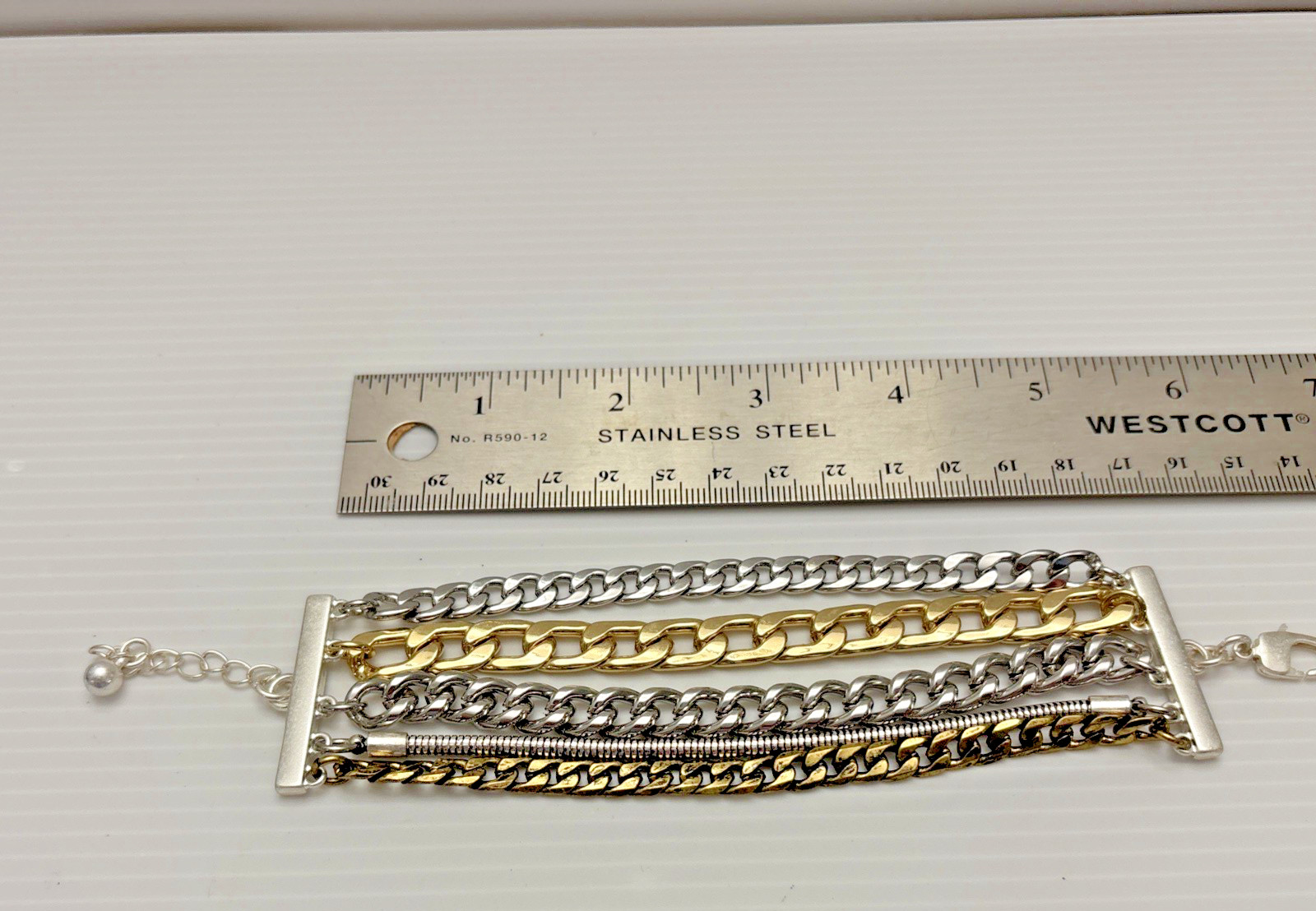 Jenny Bird Bracelet Two Tone Mixed Chain Link Multi Strand Jewelry 7-9″ Signed