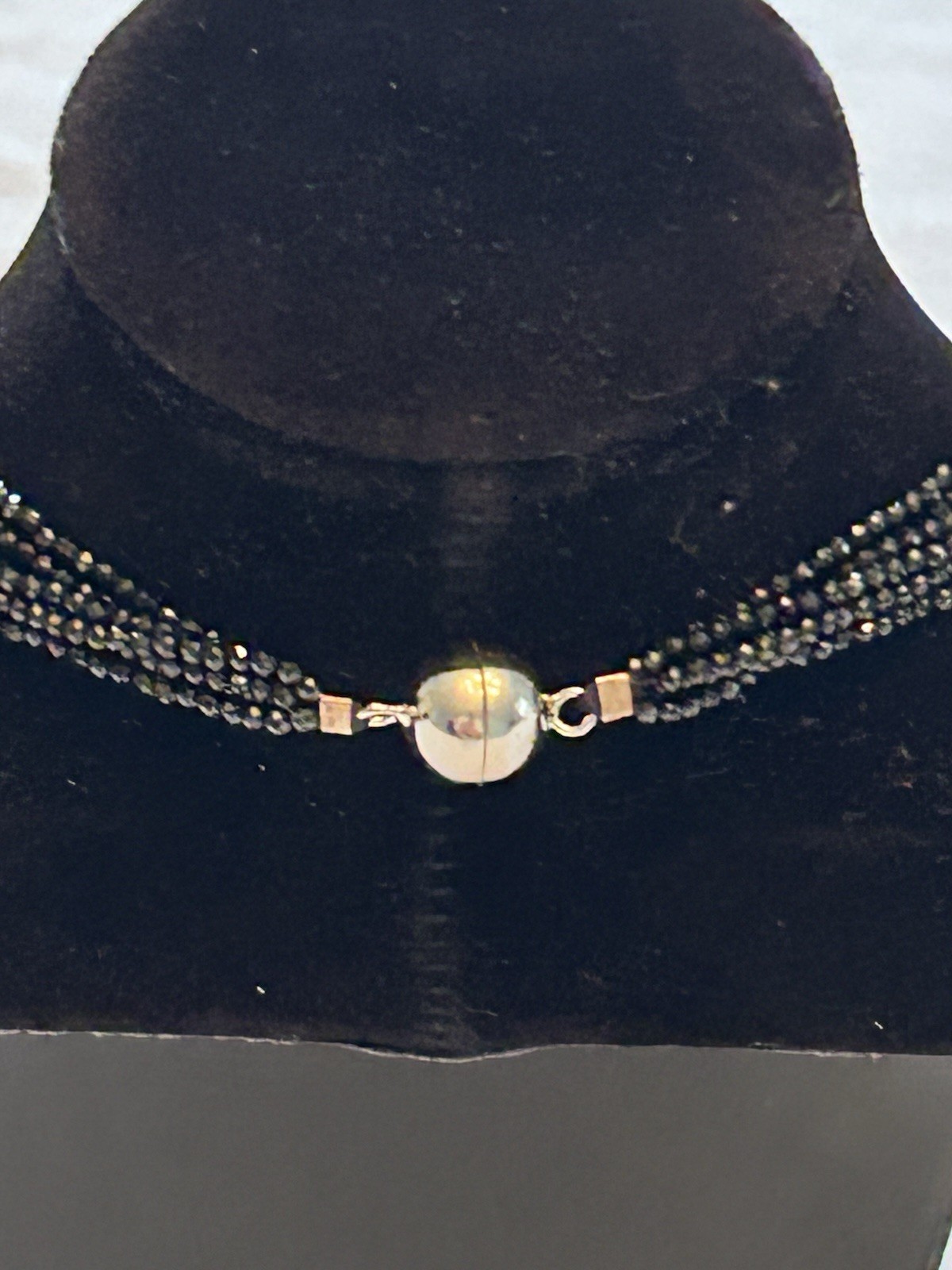JTV Black Spinel Multi Strand Necklace Sterling Silver Magnetic Clasp NIB 18”