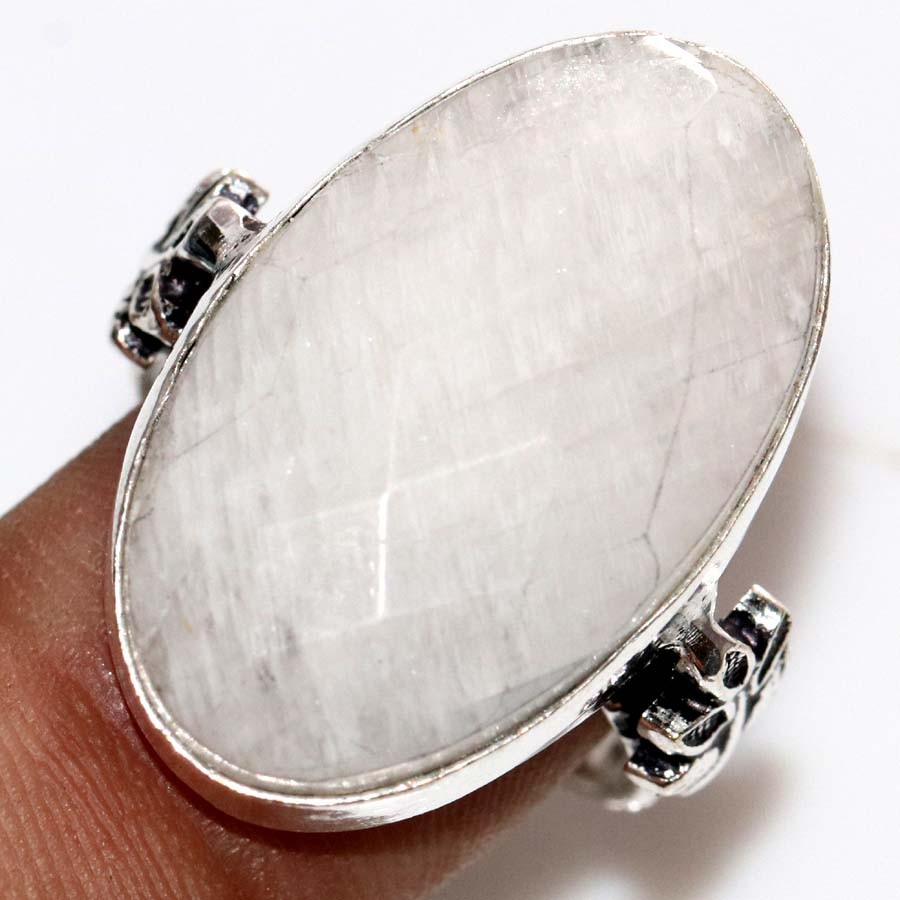 Rainbow Moonstone 925 Silver Plated Ring US 9.5 Gift For Girlfriend Trendy JW