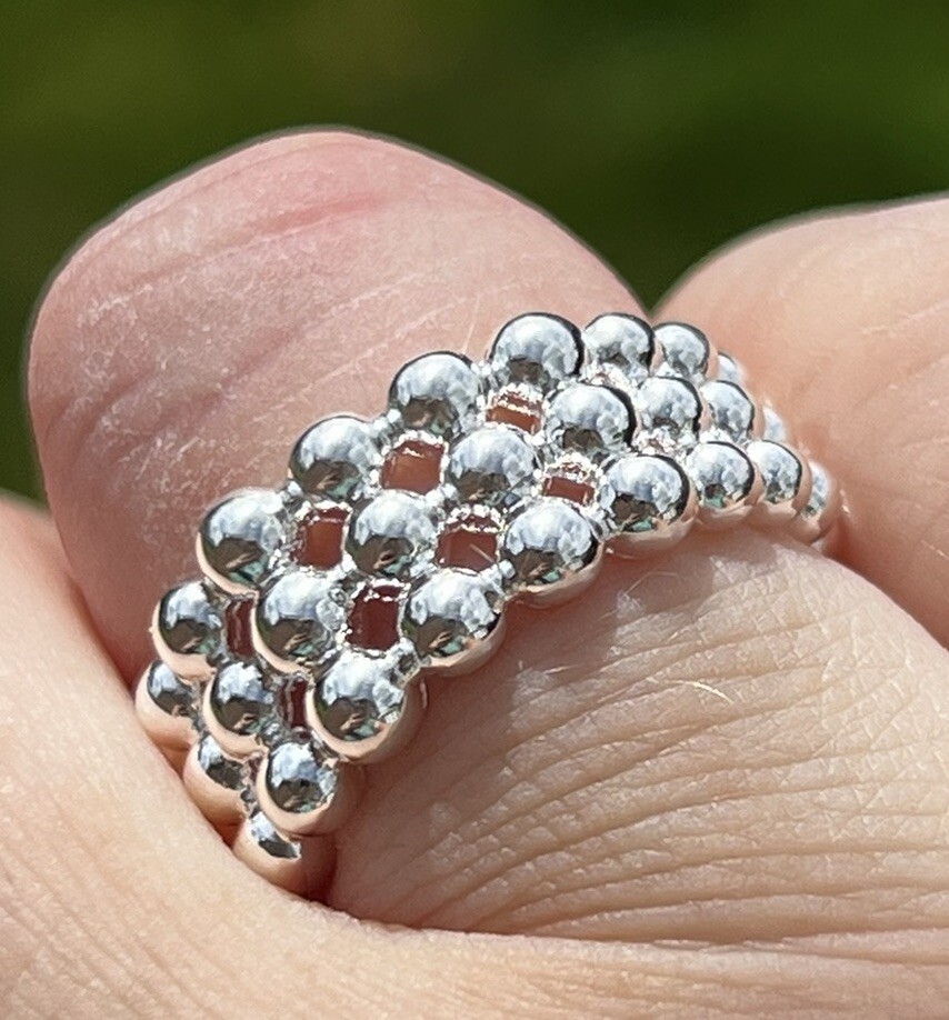 3 Tier Bubble Ball Ring Open Size No Silver Stamp? Selling As Costume Jewellery!