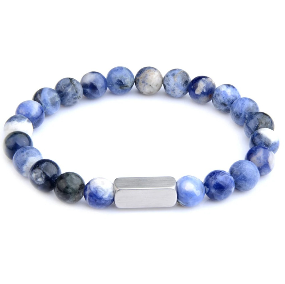 1 pc Natural Stone Bead Bracelet Tiger Eye Lava Stainless Steel