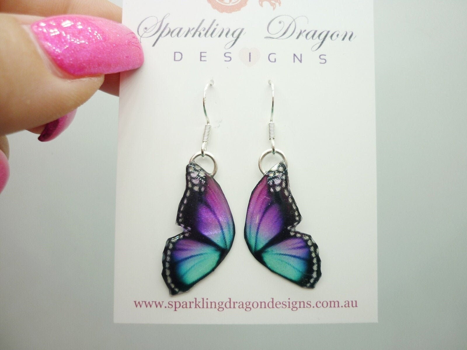 Butterfly Double Wing Earrings Little Blue & Pink – Fairy Jewellery Fun Gift