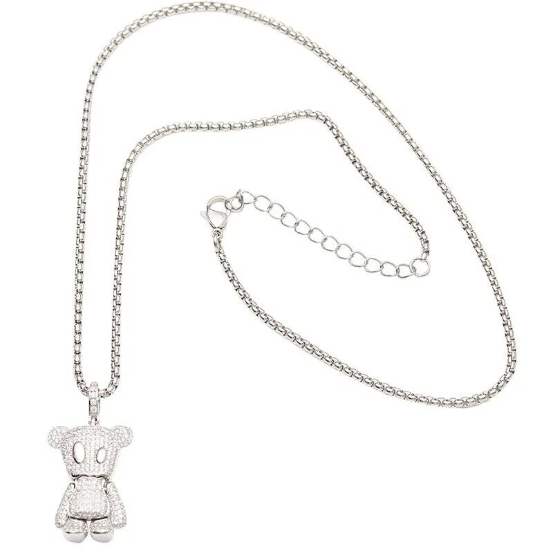 Fashion Teddy Bear Pendant Titanium Steel Necklace with Chain Unisex Decorations