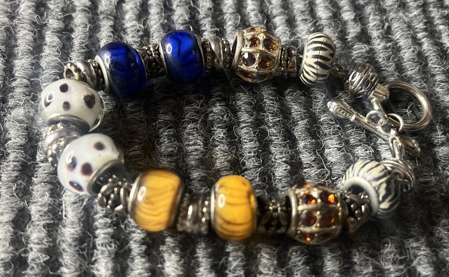 Unique Blue Yellow Glass Bead Dice Charm Bracelet European Style Jewelry