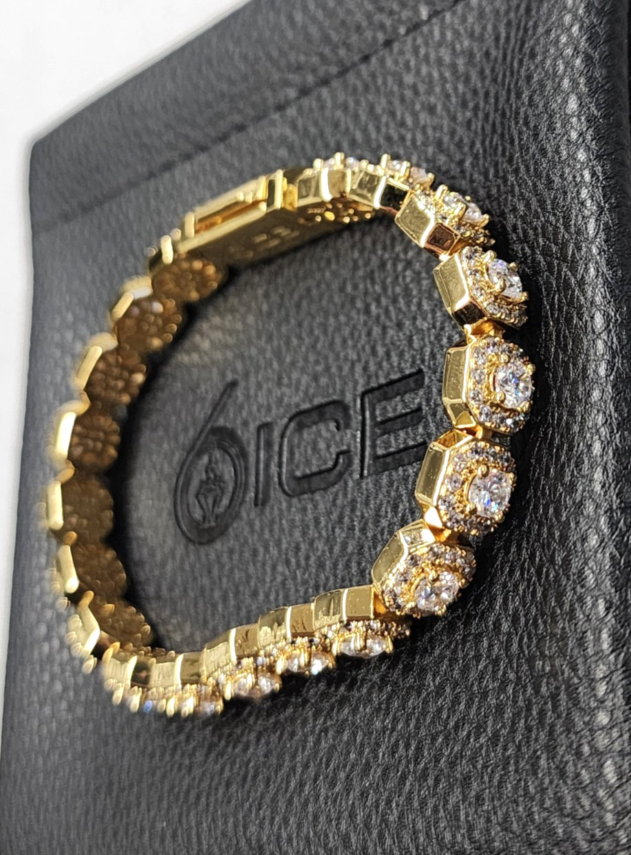 6ice 18K Gold Plated Micro Cluster Tennis Bracelet 7″