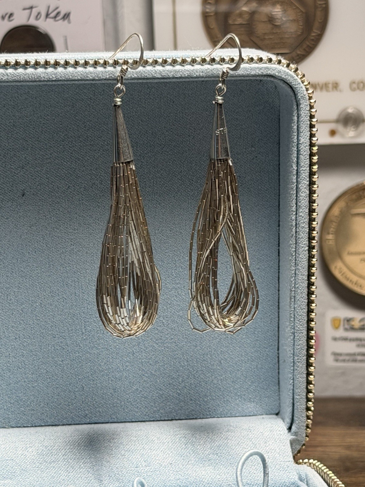 Silver Tone Teardrop Dangle Drop Earrings, Metal French Wire Hooks