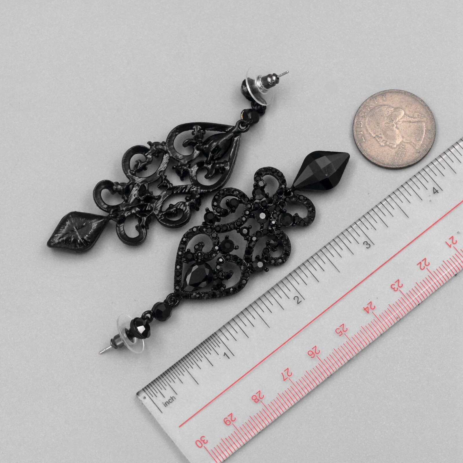 Chandelier Drop Dangle Earrings Black Jet Crystal Rhinestone Wedding Prom 07971