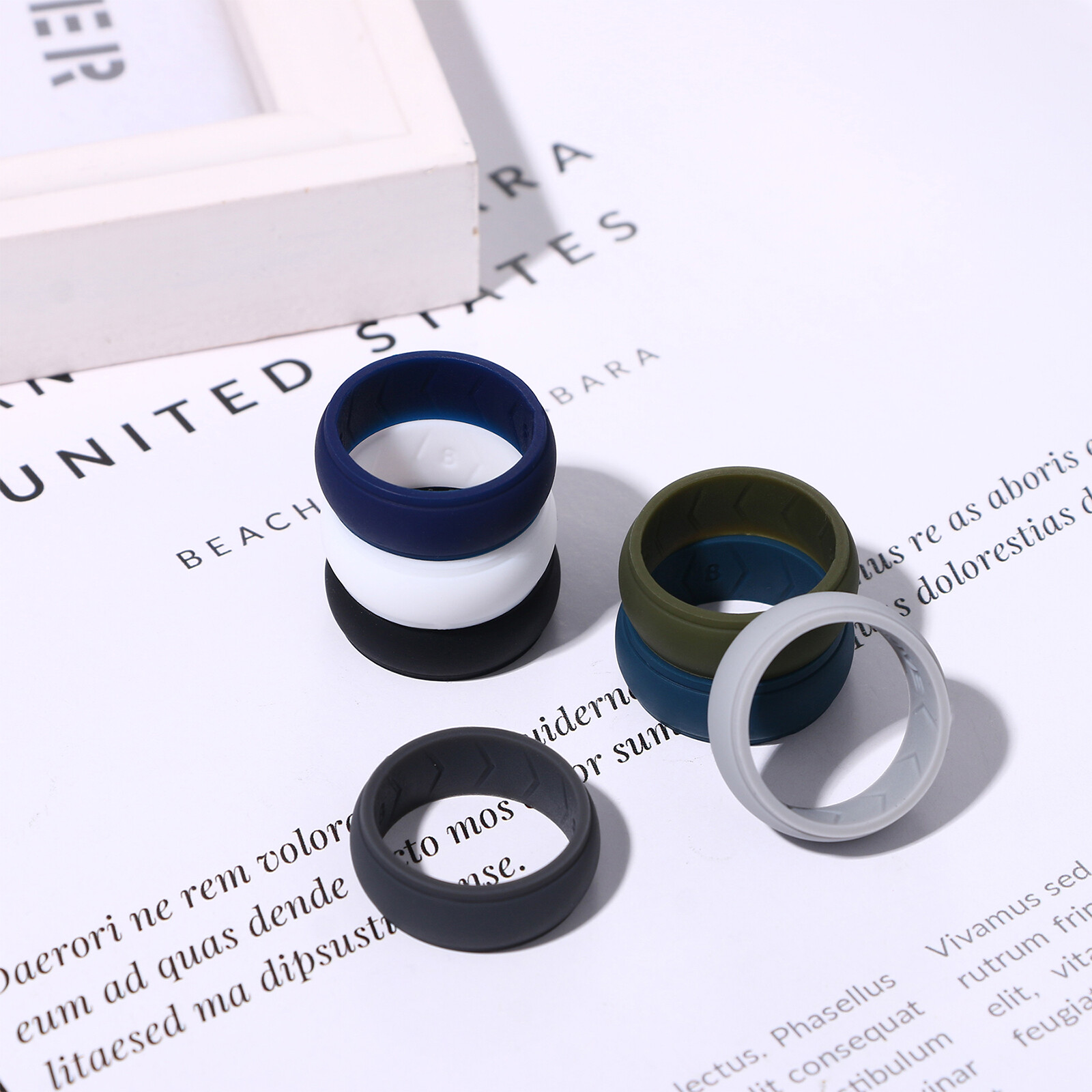 7PCs Men’s 8MM Stackable Silicone Rubber Ring Comfort Sports Wedding Bands #8-14