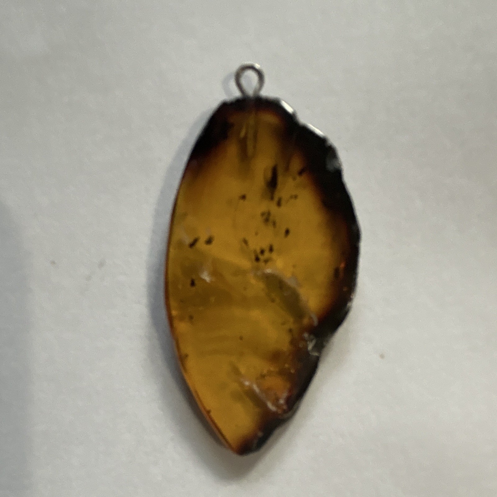 Amber Pendant Brown Leaf-Shaped Freeform