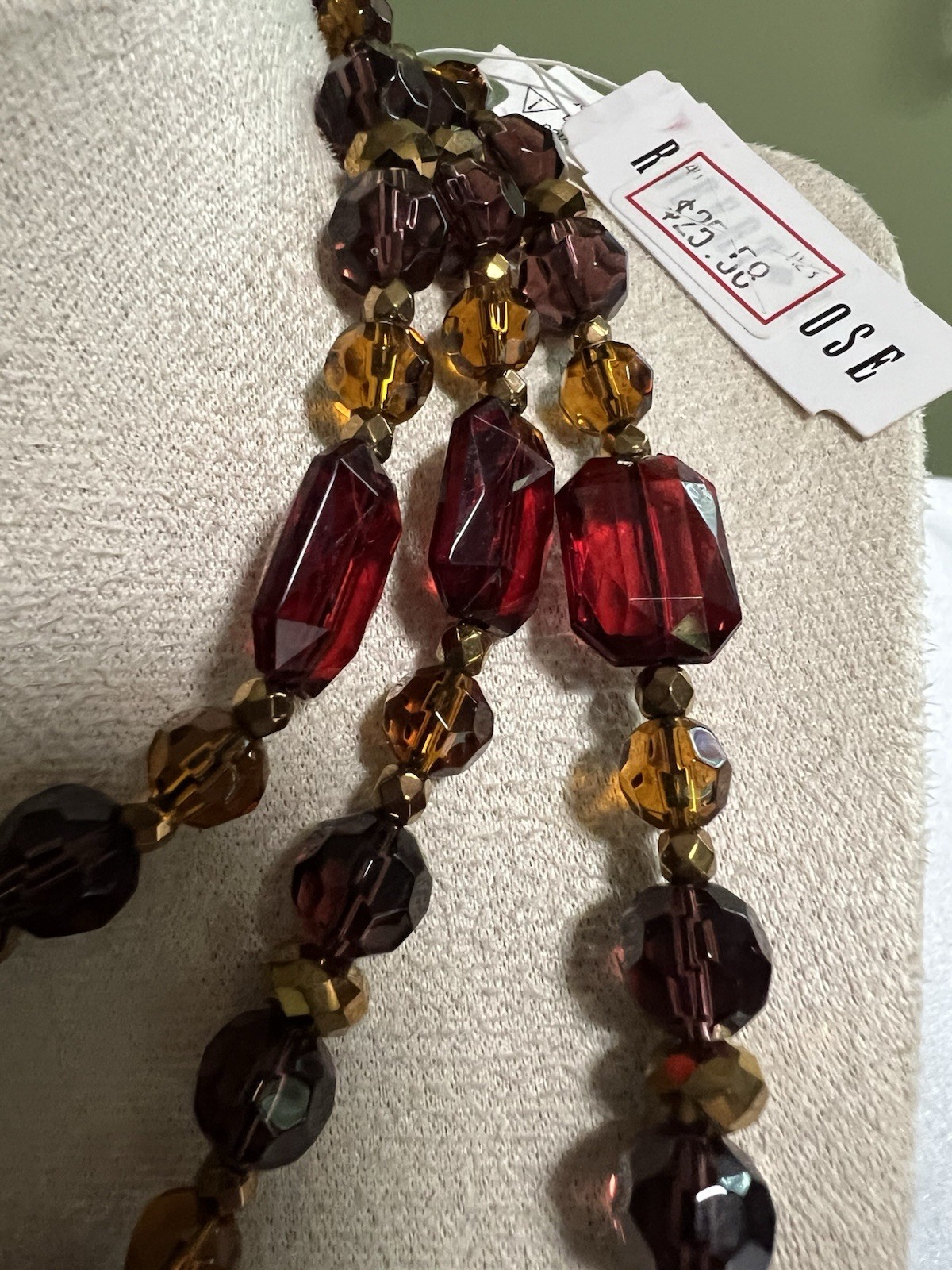 Multi Strand Statement Necklace Autumn Burgundy Amber Faceted Beaded 3 Tier NWT