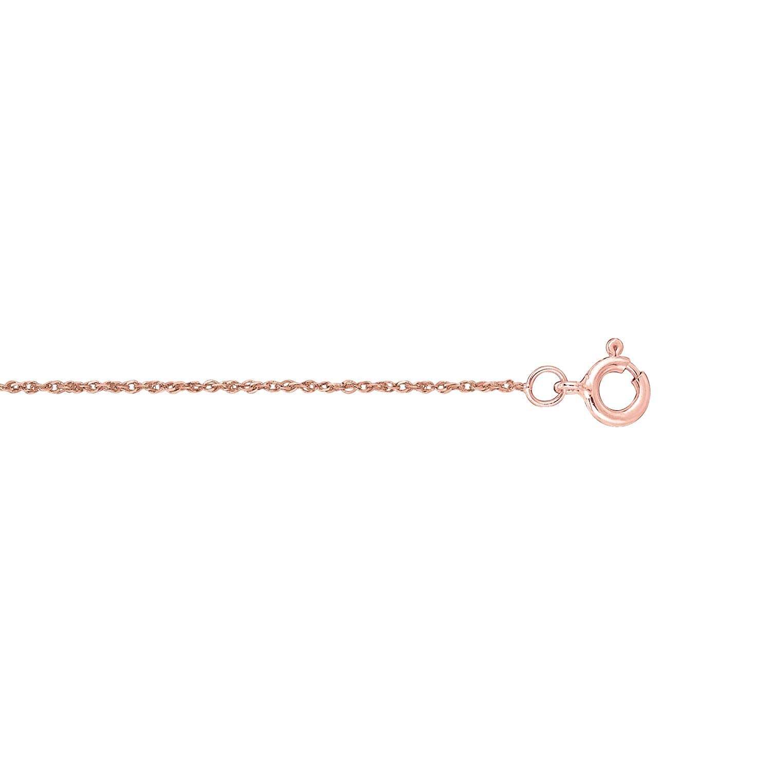 14k Real Solid Gold Rope Chain Necklace, 0.5mm (20 Inches, Rose Gold)