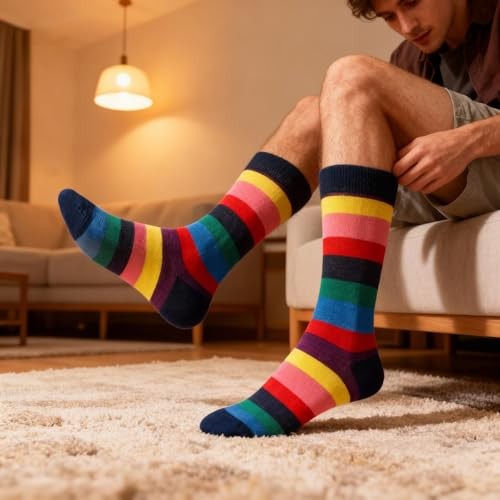Funny Novelty Socks for Men Women Colorful Funky Cotton Crew 6-12 Caihongse