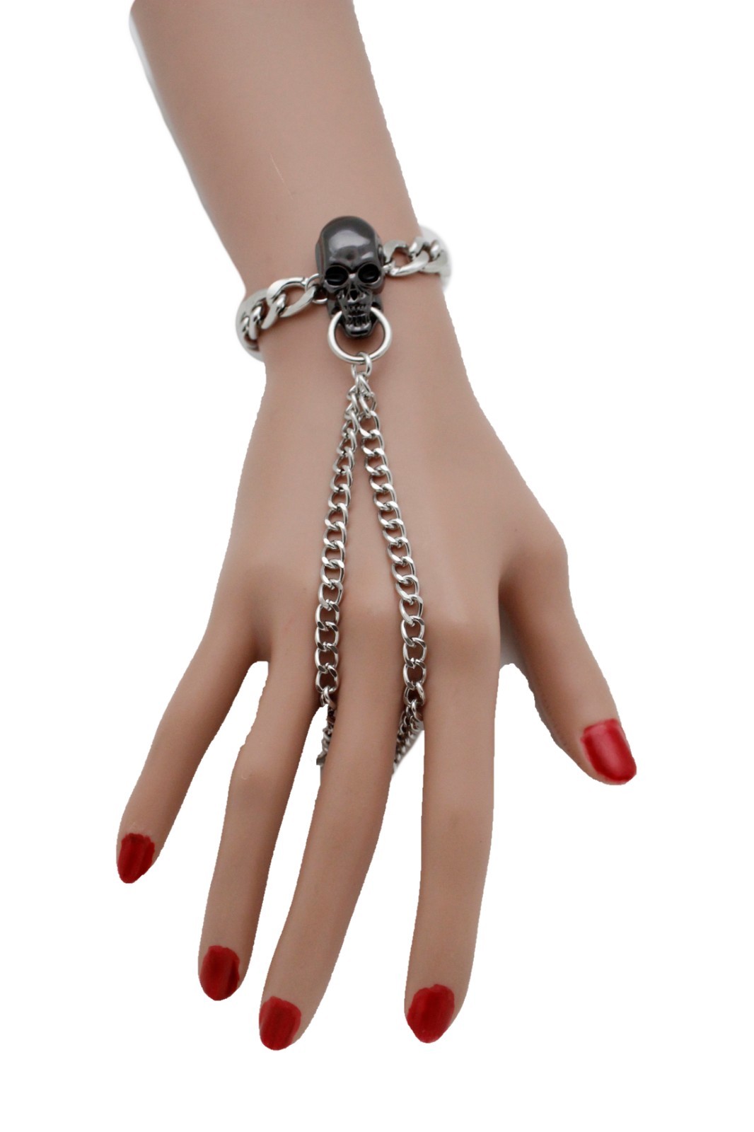 Hot Women Silver Metal Hand Chain Skull Bracelet Biker Punk Rock Fashion Jewelry