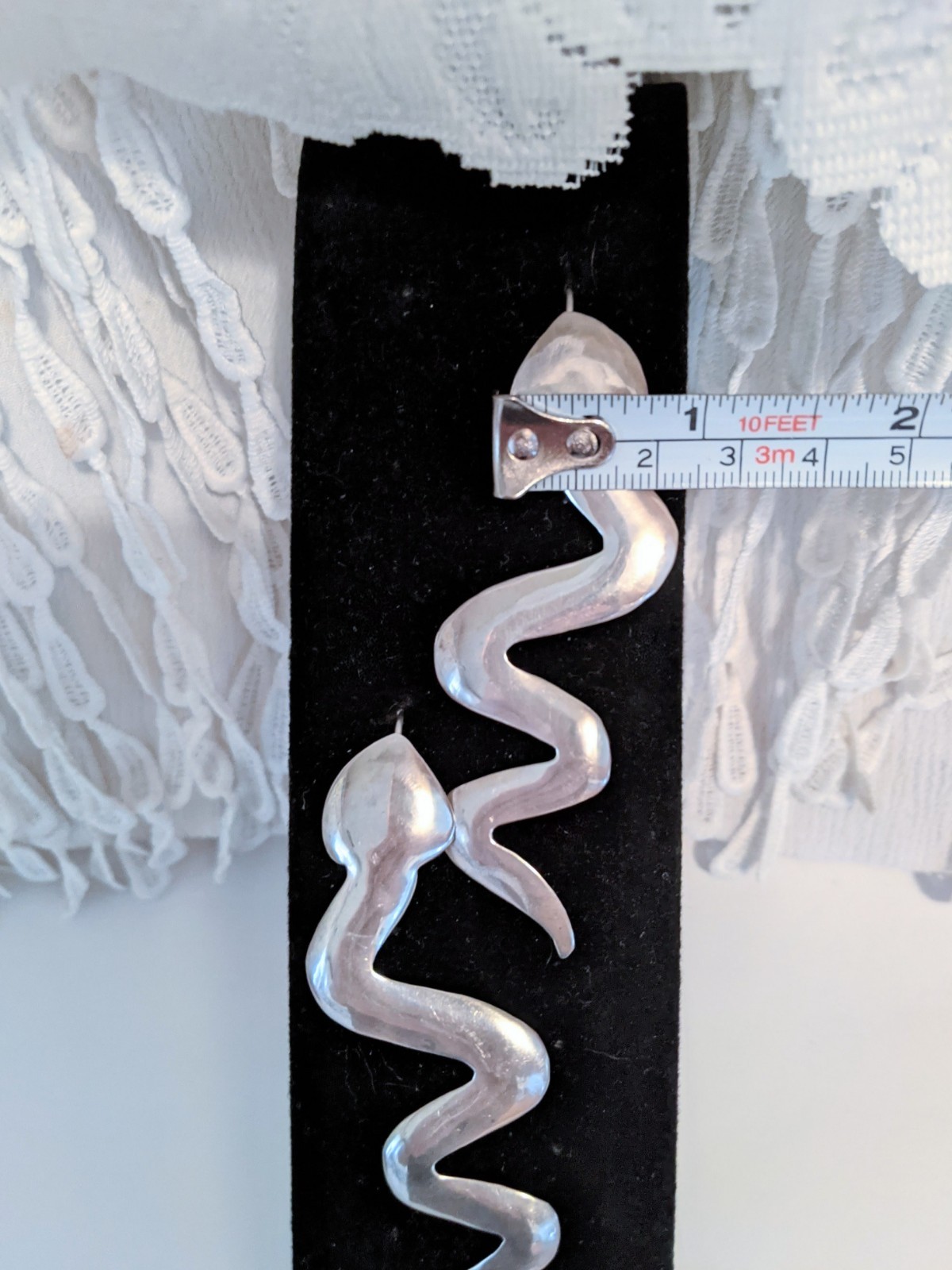 Edgy Crawling Snake Serpent Sterling Silver Long Hook Drop Earrings 3 1/4 Inch