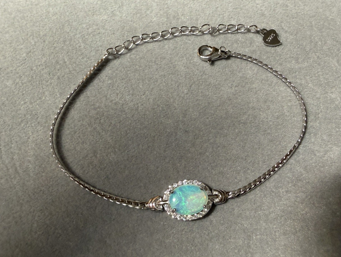 Solid Opal Bracelet Natural Silver Knot Style Soft Blue Green Fire Everyday#0194