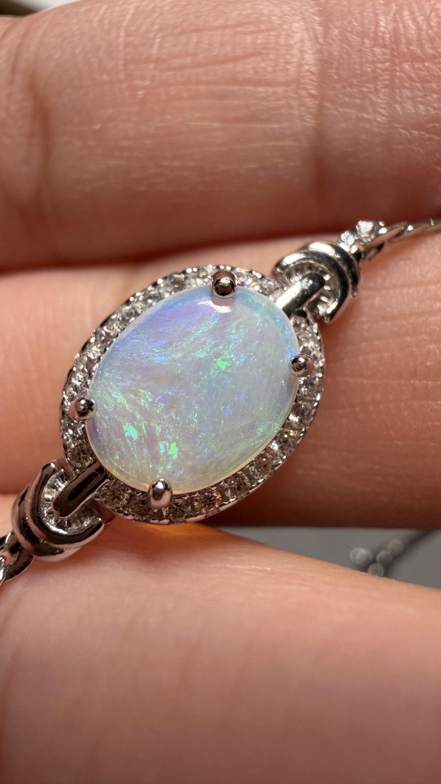 Solid Opal Bracelet Natural Silver Knot Style Soft Blue Green Fire Everyday#0194