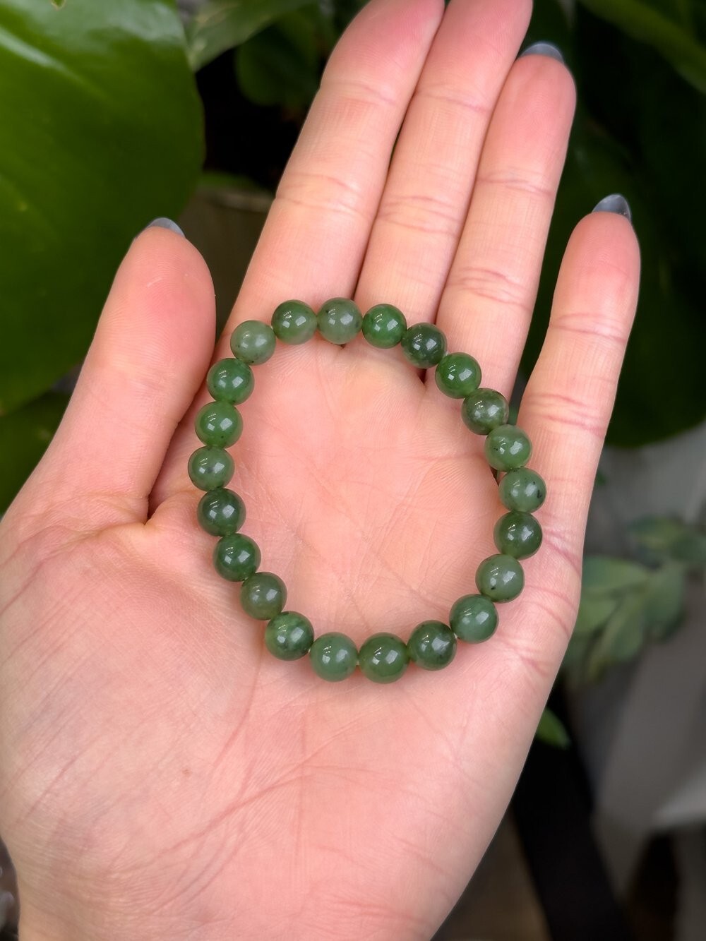 8mm Nephrite Jade Crystal Beaded Bracelet Healing Crystal Reiki Gift Unisex