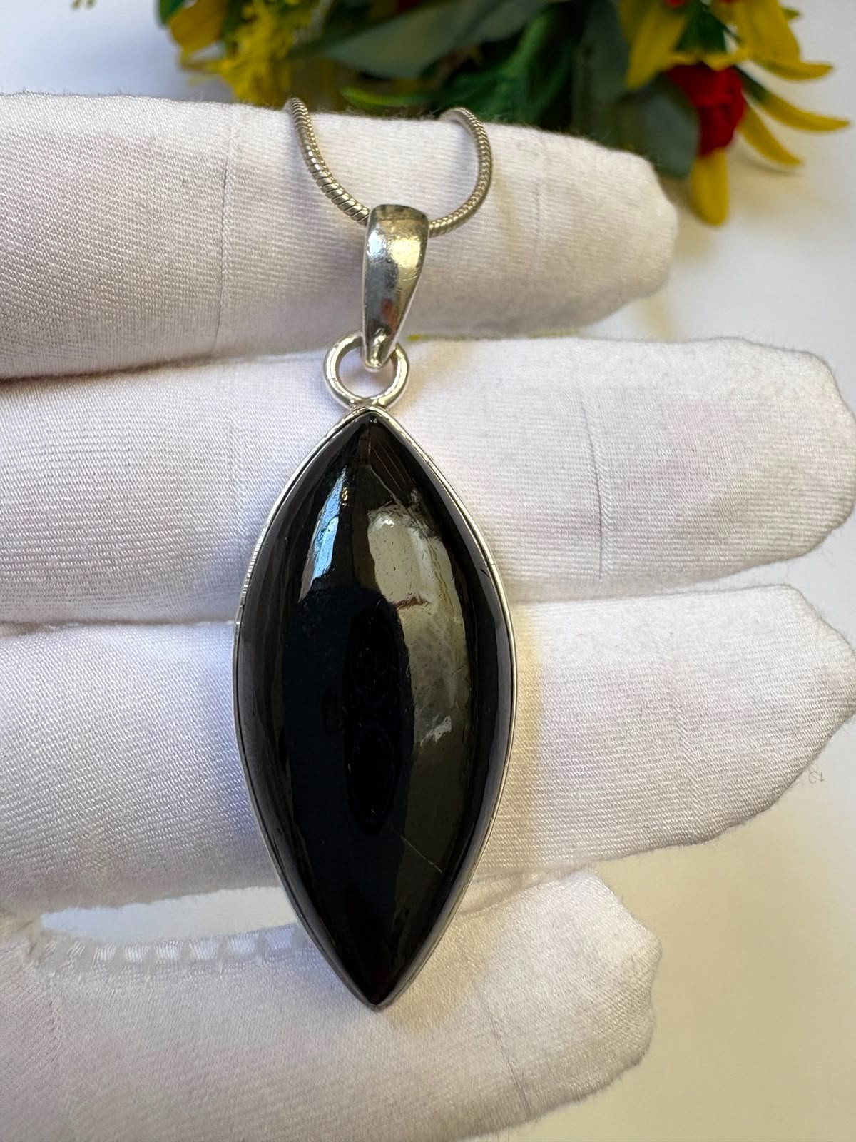 Black Tourmaline Pendant 46.20Ct w/ 18.80Ct Silver Chain 925 Sterling
