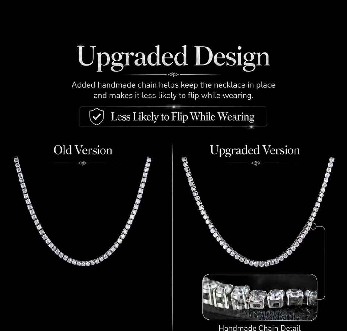 Chain Luxury Sparkling Diamond Necklace 3mm Width, Exquisite C 22inch