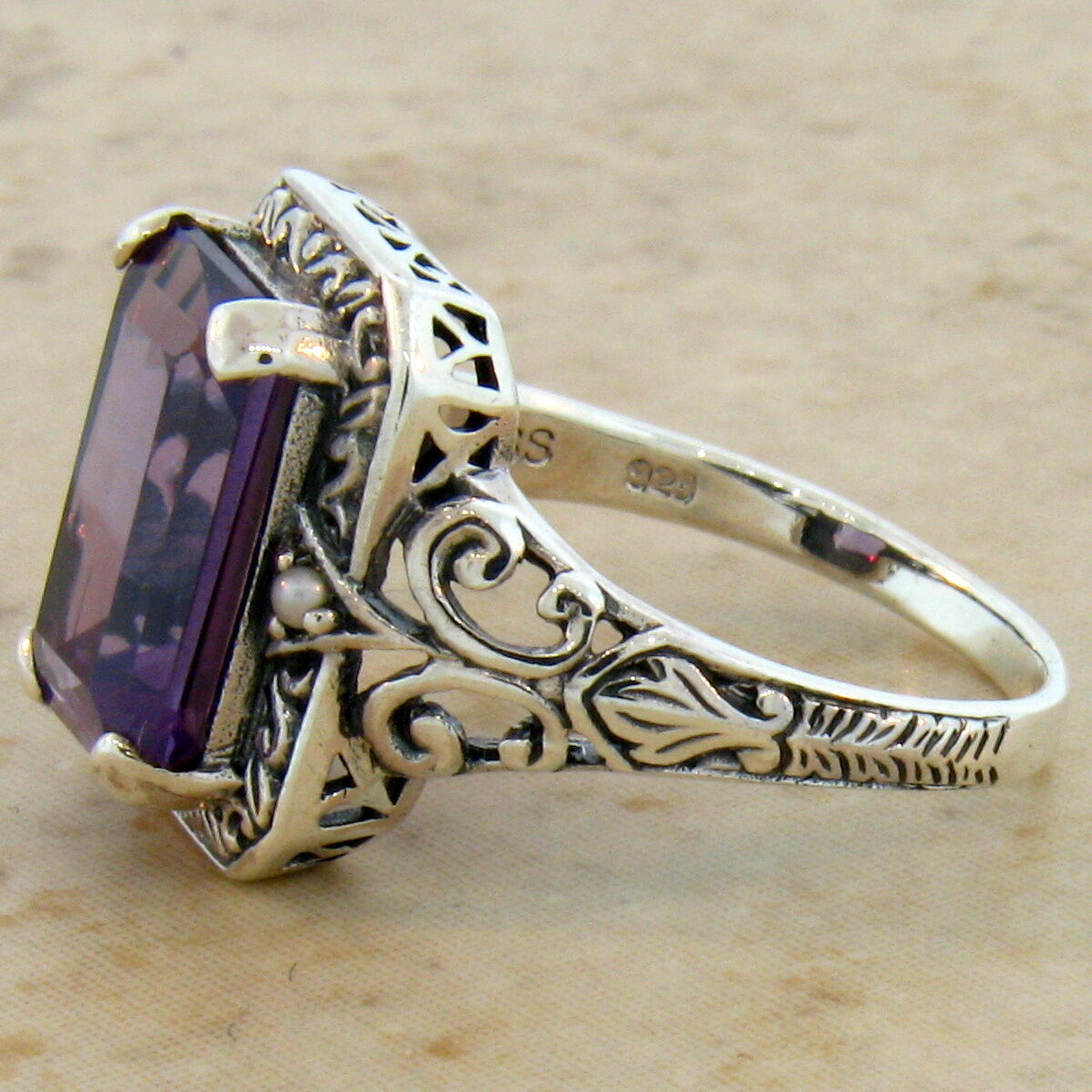 CLASSIC STYLE 925 STERLING SILVER COLOR CHANGING SIMULATED ALEXANDRITE RING 461X