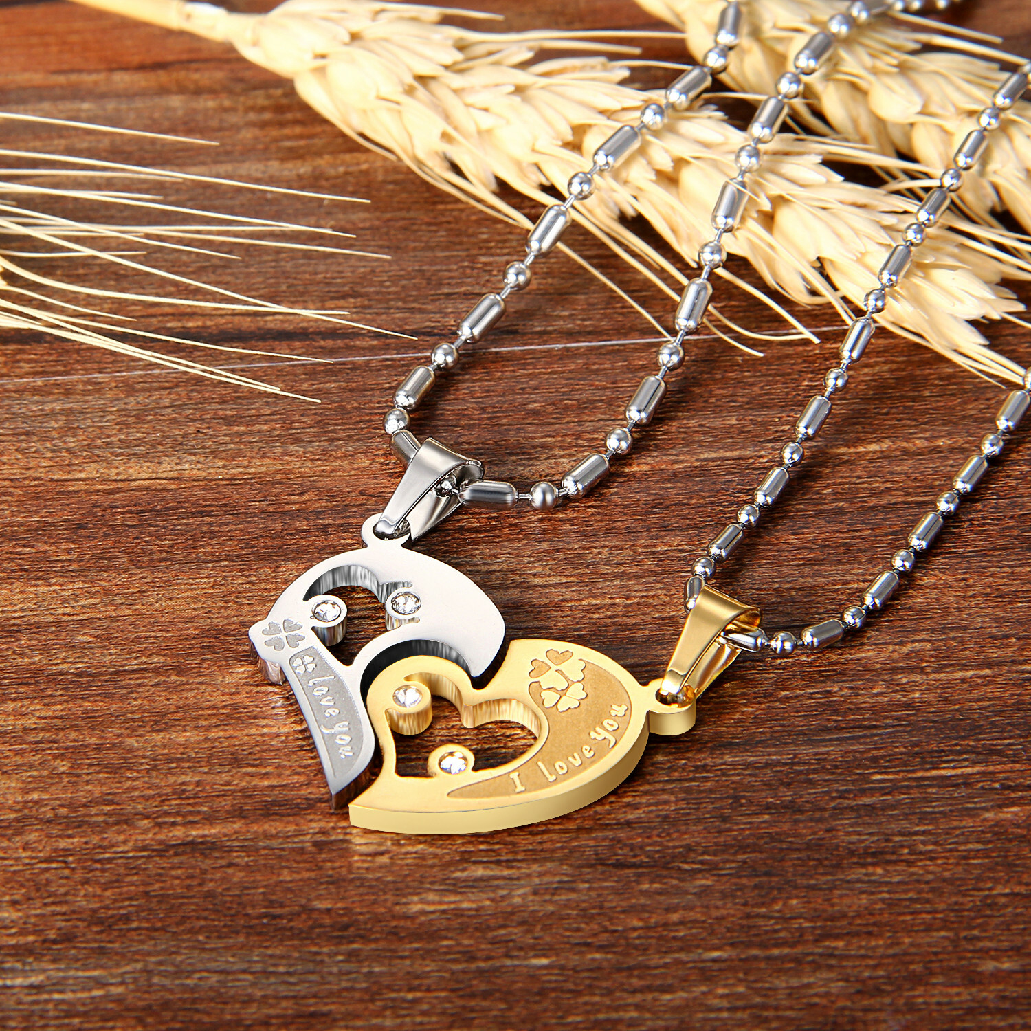 2pcs I Love You Heart Matching Couple Necklace Stainless Steel Valentine’s Gift